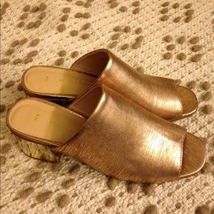 Gold, chunky heeled mules from New Look